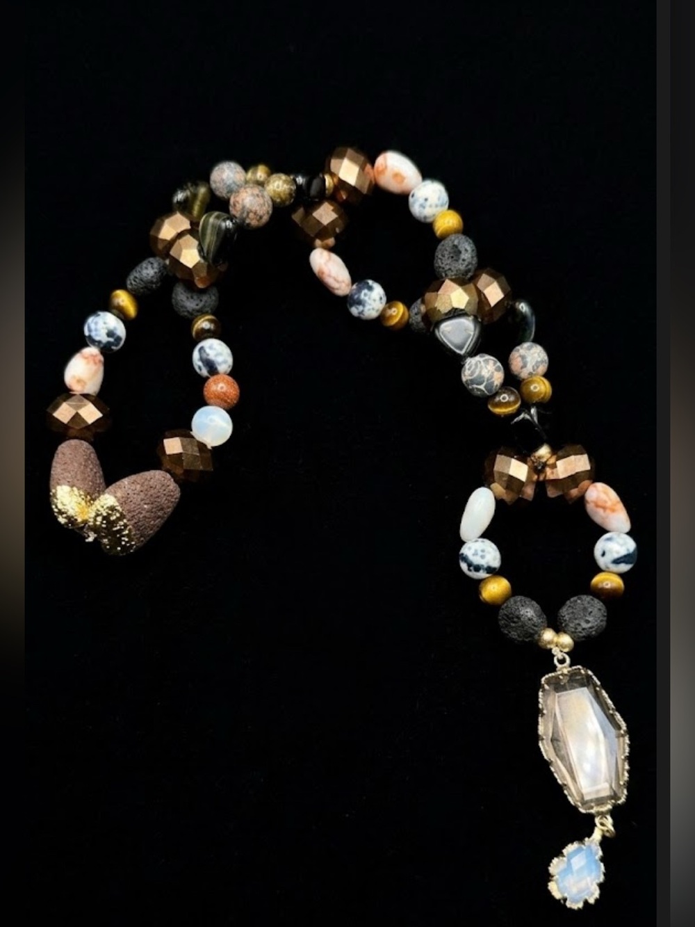 Bohemian Shimmer HangCharm (Web Jasper, Leopard Jasper, Tiger’s Eye, Lave Stone)